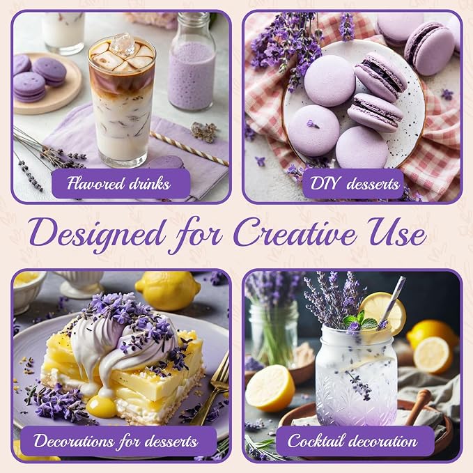 100+ Edible Lavender Sprigs for Cocktails & Dessert, 6.69'' Edible Flowers for Drinks Garnish Tea DIY Craft, Food Grade Culinary Lavender Flower Bud 1.27oz(36g)