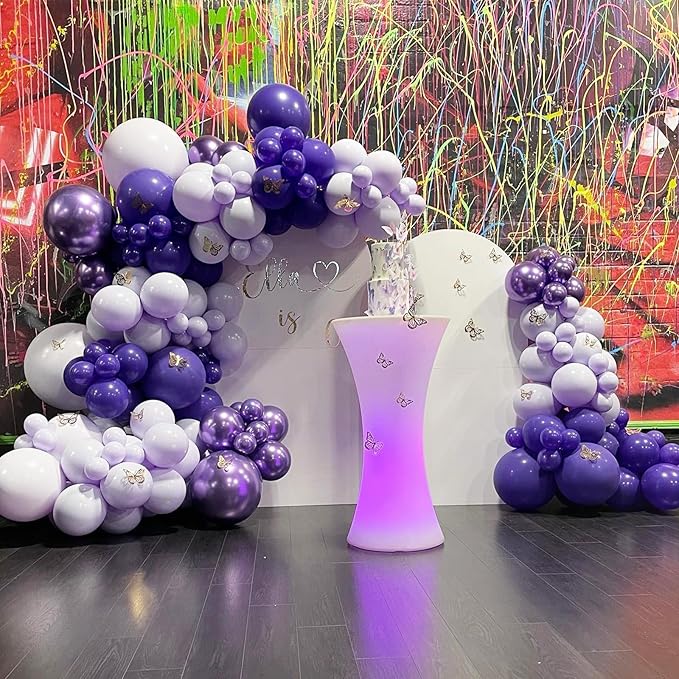 NISOCY 124Pcs Purple Balloons Garland Arch Kit, 18In 12In 10In 5In Different Size Macaron Matte Dark Purple Metallic Purple Balloons for Women Birthday Wedding Baby Shower Halloween Themed Party