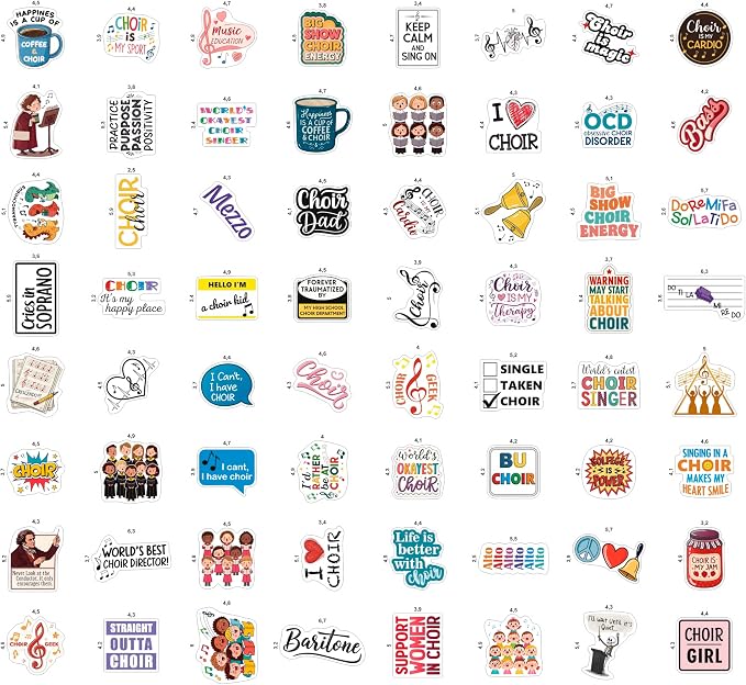 100Pcs Choir Stickers and Decals for Water Bottle, Laptops - Choir Gifts for Choir Director - Music & Singing Stickers, Gift for Women & Men