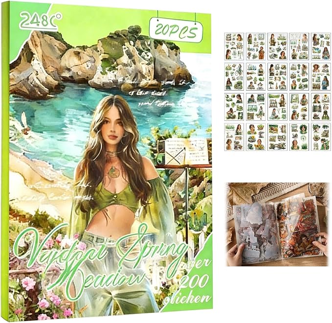 Sticker Book for Adults – 20 Pre-Cut PET Aesthetic Journaling Stickers, Poems on Seasons, Scrapbooking & Bullet Journal Supplies, DIY Crafts, Planners & Collages