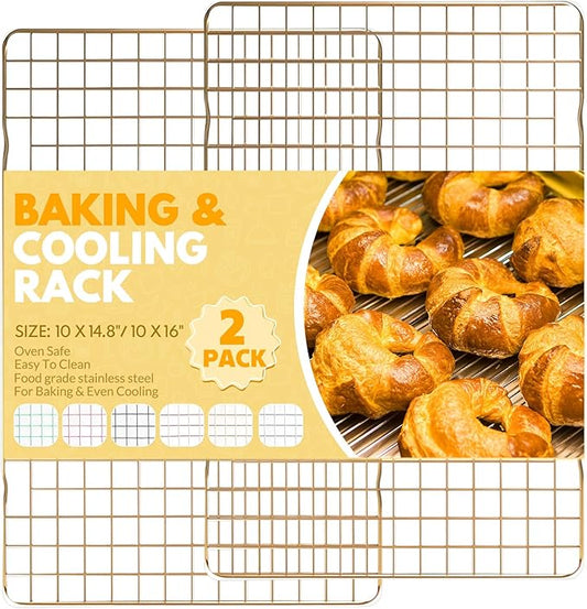 2 PCS Cooling Racks for Cooking and Baking, 14.8x10 Inches Stainless Steel Cooling Rack, Sheet Pan with Wire Rack for Baking Sheet, Bacon Rack Oven Safe Fits Jelly Roll Sheet Pan