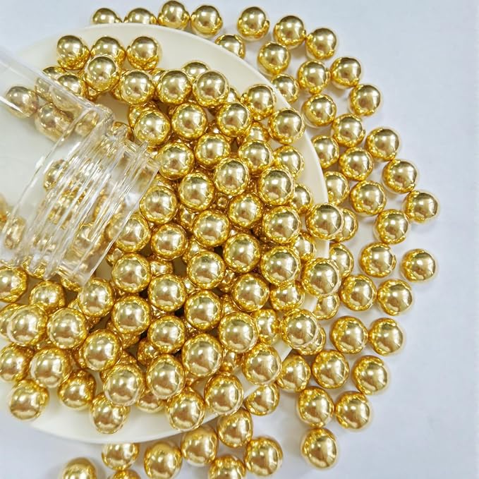 PhilaeEC Gold Pearls 10mm Size Sprinkles for Cake Decoration Edible Candy Baking Cookie Cupcake Toppers Wedding Party Valentines Halloween Christmas Supplies 4.23oz