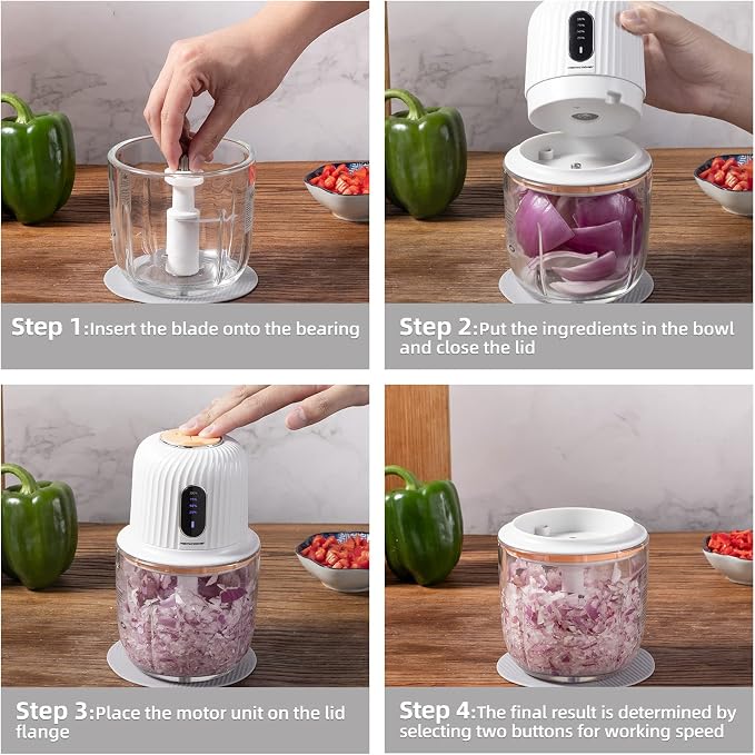 Electric Garlic Chopper 600ML, Mini USB Rechargeable Veggie Chopper, Cordless Garlic Mincer Onion Chopper Food Chopper for Ginger Chili Meat Sauce, Wireless Food Processor, White