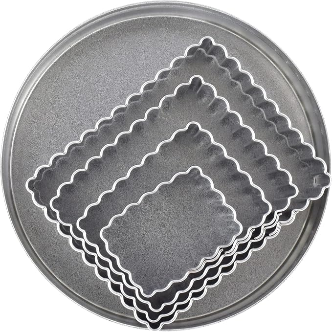 R&M International Fluted Rectangle Cookie and Biscuit Cutters, Tinplated Steel, Assorted Sizes, Set of 4