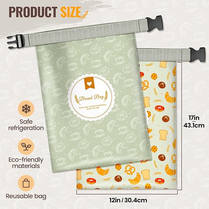 Zunmial 2 Pack Bread Bags for Homemade Bread, 17"×13" Reusable Bread Bag for Fresh Keeping with Lining & Zipper, Freezer Safe & BPA Free, Gift Giving (Green & Yellow)