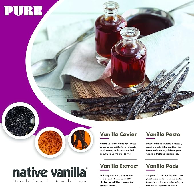 25 Tahitian Vanilla Beans - Premium Grade B Whole Vanilla Pods - For Vanilla Extract, Cooking, Baking, & Desserts - Rich, Creamy Flavor - 100% Vegan & Kosher - Non-GMO & Gluten-Free - Native Vanilla