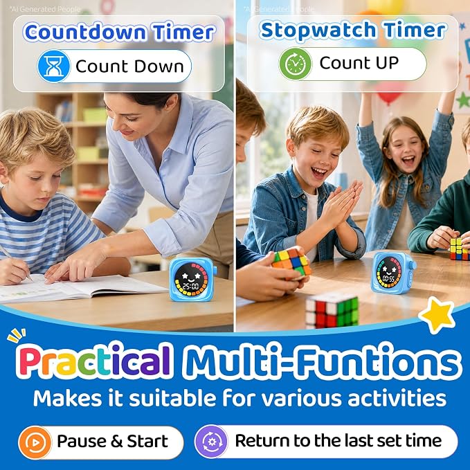 Visual Timer for Kids, 99 Minute Digital Cute Kids Visual Timer Classroom Timer for Homeschool Supplies Study Teaching Time Management Tool Countdown Productivity Timer, Blue, Colorful Display