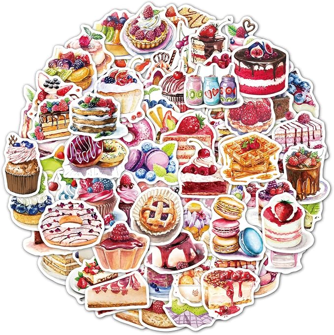 Cake Theme Stickers - MAXLEAF 100PCS Vintage Waterproof Stickers for Decoration Planner Phone Case Scrapbook Coffee Journals Decoration