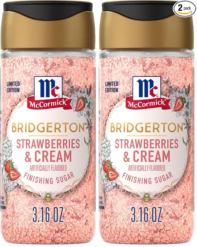 McCormick Bridgerton Finishing Sugar, Strawberries & Cream, Limited Edition, Sweet Strawberry Flavor Infusion, For Desserts, Cocktails, Breakfasts, and More, 3.16 oz (Pack of 2)
