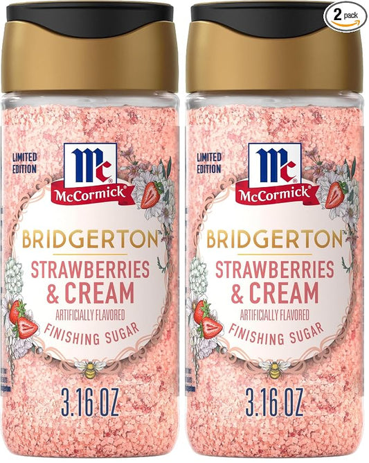 McCormick Bridgerton Finishing Sugar, Strawberries & Cream, Limited Edition, Sweet Strawberry Flavor Infusion, For Desserts, Cocktails, Breakfasts, and More, 3.16 oz (Pack of 2)
