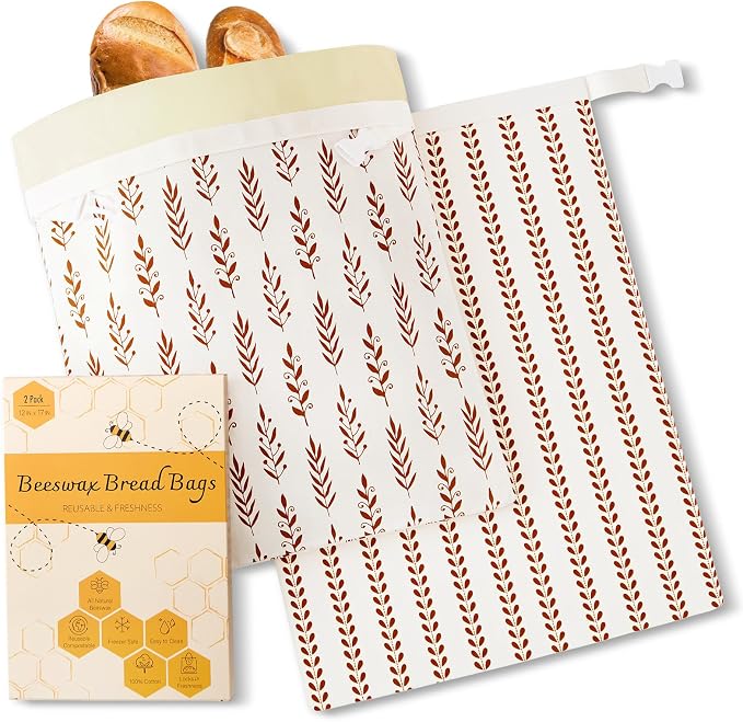 Sourdough Bread Bags, Bread Bags for Homemade Bread, 2 Pack Beeswax Bread Bag, Natural Cotton Sourdough Bags