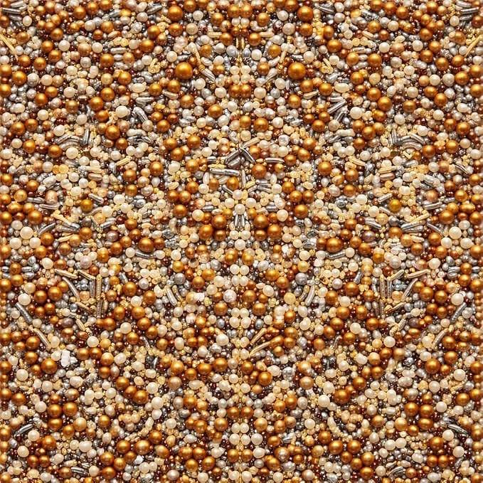 Confect Bronze Metallic Sprinkle Mix – Bake Stable Edible Pearls, Silver & Gold Dragees, Bronze Jimmies for Cake Decorating, Cupcakes, Cookies & Desserts 4.2 oz