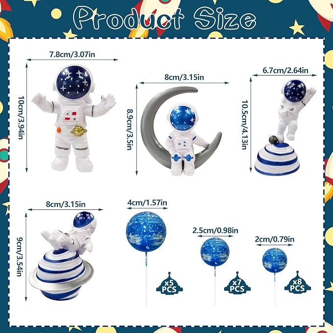 Astronaut Figurines Space Cake Toppers Blue Star Ball Cake Toppers for Space Theme Party Kids Birthday Party Baby Shower Supplies (Royal Blue)