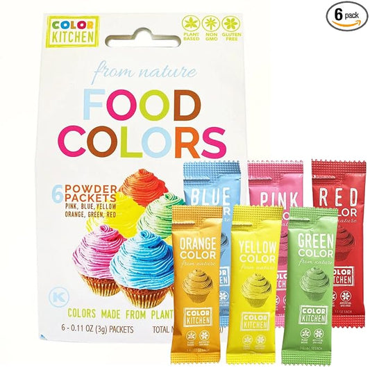Color Kitchen Natural Food Coloring For Baking, Dye Free Food Coloring Powder, Food Dye Non Toxic Plant Based Rainbow Set, Vegan Gluten Free Non GMO Kosher, 6 Color Pack