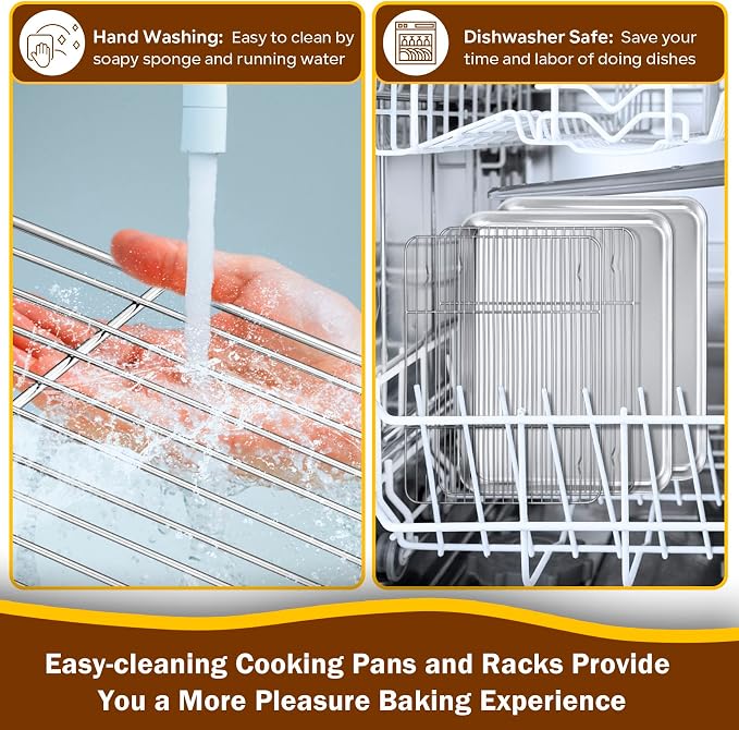 P&P CHEF 12.5 Inch Toaster Oven Pans with Racks, 4 Pieces Stainless Steel Oven Tray Baking Pan Sheet and Cooling Rack for Oven Cooking Roasting, Non Toxic & Dishwasher Safe