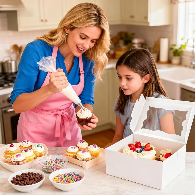 NPLUX 4 Packs 1+2 Bento Cake and Cupcake Box Bento Box with Clear Window Fit 2 Cupcakes and 1 Mini Cake for Packaging Gift Baked Goods