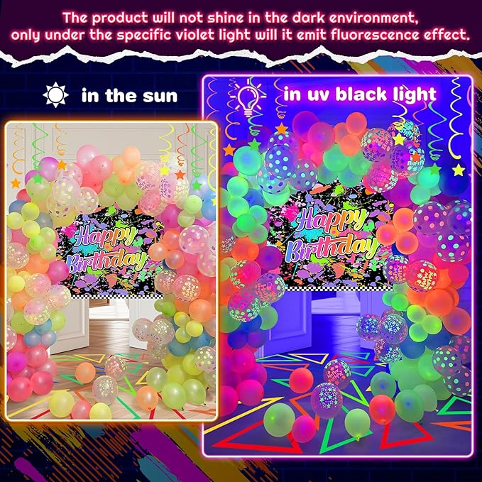 150 Pcs Neon Balloons Arch Garland Kit, Glow in the Dark Neon Birthday Party Decorations, Balloons for Back to 80S 90S Glow in the Dark Birthday Decorations
