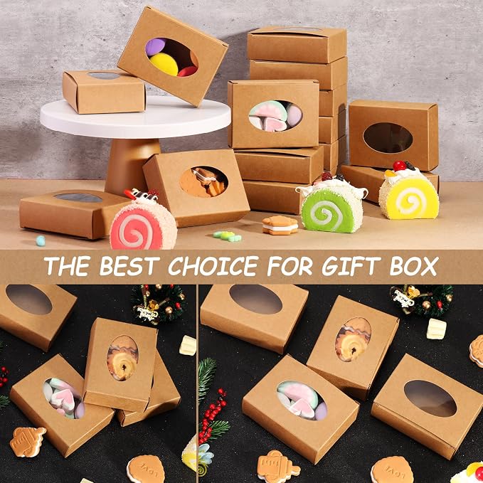 Spakon 30 Pcs Soap Boxes for Homemade Soaps 3.8 x 2.8 x 1.2 Inch Rectangle Soap Boxes with Window Small Gift Wrapping Box for Soaps Packaging Bakery Cookies Candy Party Favor Supplies(Brown)