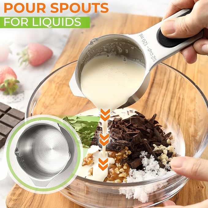 Spring Chef Dual Sided Magnetic Measuring Spoons Set, Desert Sunset, Set of 8 & Stainless Steel Magnetic Measuring Cups, Set of 7, Black - 2 Product Bundle