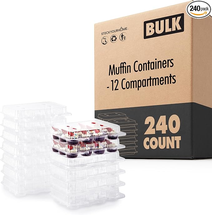Stock Your Home Mini Disposable Plastic Cupcake Containers (240 Pack) 12 - Count Tray Compartment, Small or Mini Cupcakes Box/Holder/Carrier with Clear Connected Dome Lid, BPA Free