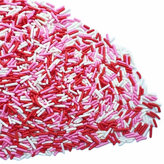 SE Si&Moos Red White and Pink Sprinkles Edible Red and Pink Jimmies Soft Jimmies Valentines Sprinkles Christmas Cookie Decorations for Topping Ice Cream Toppings & Baking 2.75 OZ