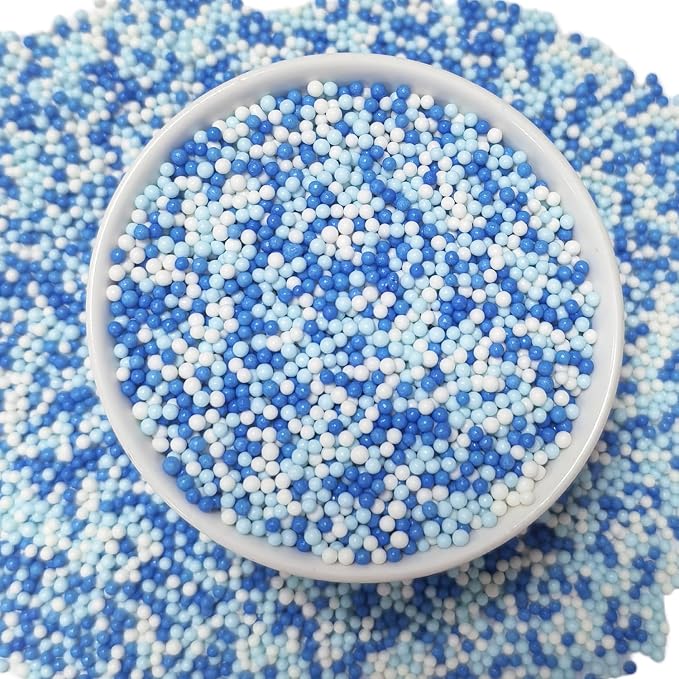 Senchanting Blue and White Nonpareils Sprinkles for Cake Decorating, Edible Mini Light Blue Pearls Frozen Themed Baby Shower Sprinkles Cupcake, Ice Cream, Donuts, Macaron Toppings 120g/4.23oz