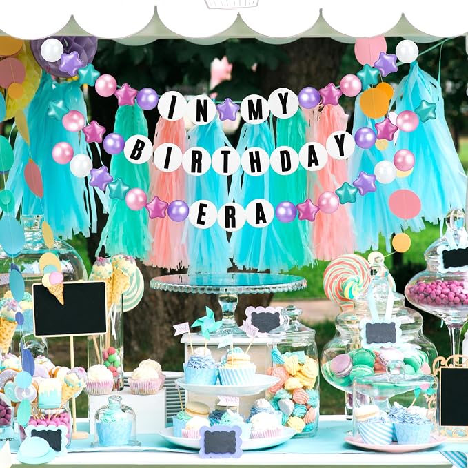 Simgoing 103 Pcs DIY Giant Friendship Bracelet Lei Kit Extra Large Beads Garland Jumbo Birthday Friendship Banner Kit Famous Singer Customizable Party Decor for Classroom(Pearlescent Macaron Color)
