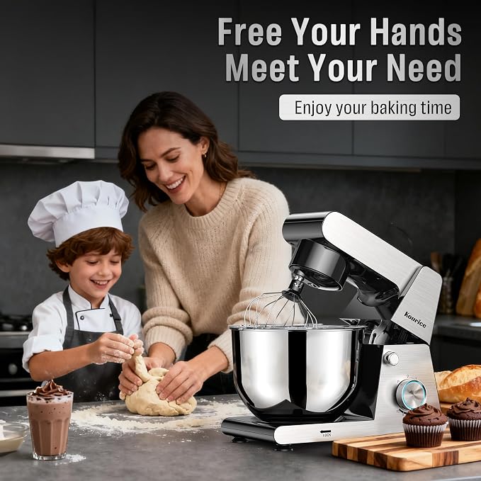 6.5QT Tilt-Head Stand Mixer, Heavy Duty Pro 10-Speed Electric Mixer, Stainless Steel Cladding & Bowl with Dough Hook, Wire Whisk and Flat Beater for Home Baking, Bread, Cake, Pizza Dough