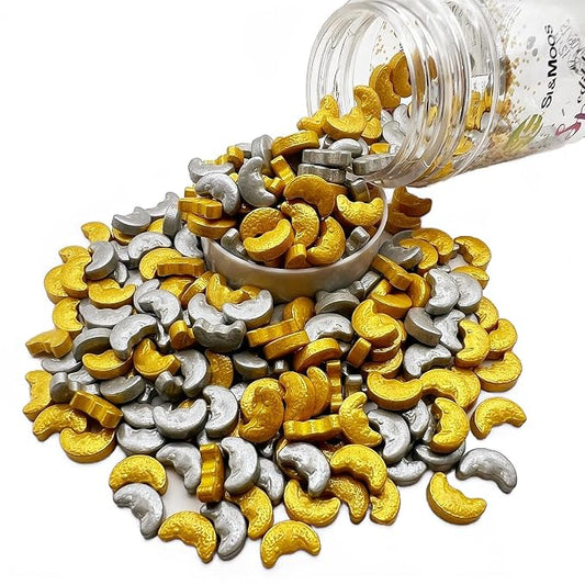 SE Si&Moos Edible Moon Cake Decorations Gold and Silver Sprinkles for Cake Decorating Moon Cupcake Sprinkles Christmas Cookie Decorations Shower Party Birthday Holiday Supplies 3 OZ