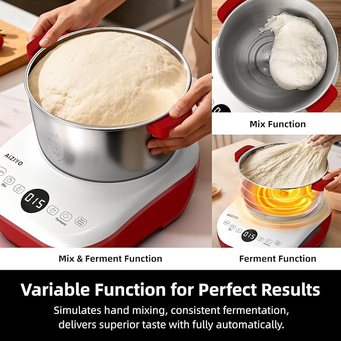 AIZIYO DoughChief, 5.3QT Dough Maker, Dough Mixer with Ferment Function, Bread Maker with 304 Stainless Steel Bowl, Removeable lid, Touch Panel Control, Dough Proofing Box for Pizza & Bread