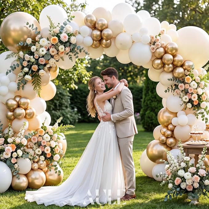 AULE Champagne Gold Balloon Arch Kit 155Pcs Gold White Beige Balloons Garland for Wedding Birthday Graduation Anniversary Gender Reveal Baby Shower Theme Party Decoration
