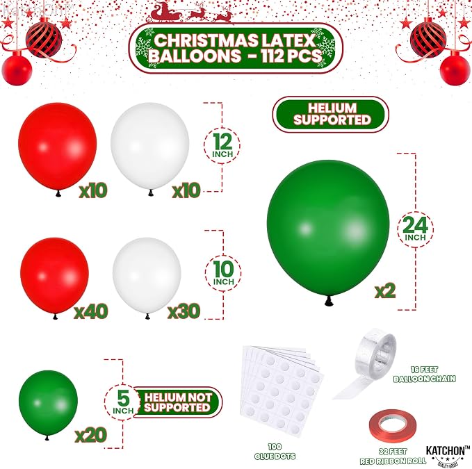 KatchOn, Christmas Balloon Arch Kit - Pack of 123 | Latex & Foil Balloons for Outdoor Christmas Decorations Indoor | Candy Cane Balloon for Merry Xmas Balloons Decorations | Xmas Latex Balloon