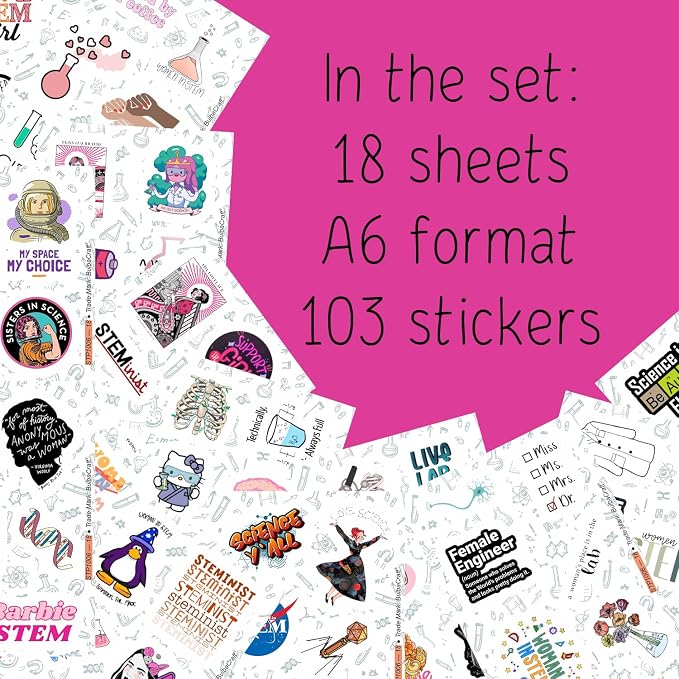 100Pcs Women in Stem Stickers for Water Bottle and Laptop, Waterproof Vinyl Decals, Science and Engineering Stickers, Gifts for Women & Men