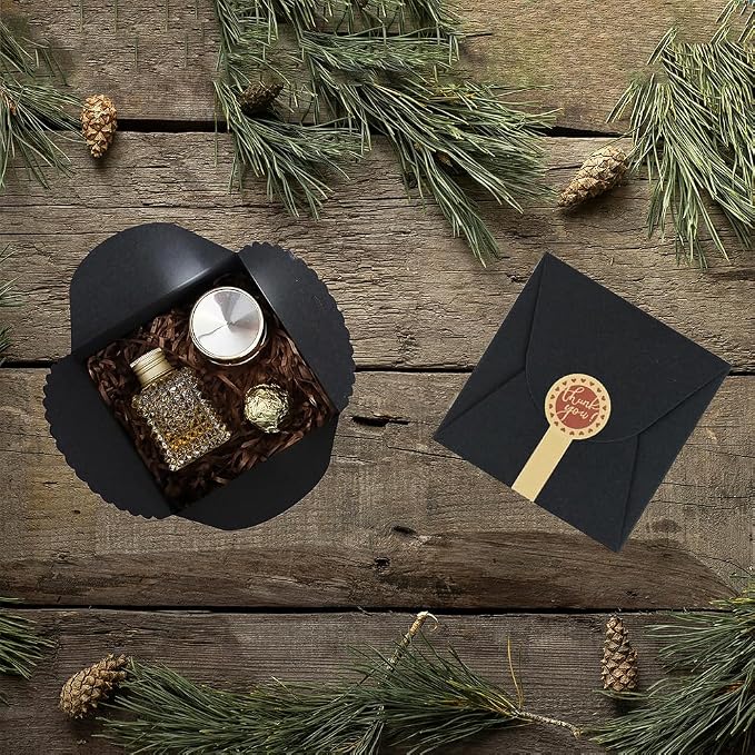 WEWILUCK Small Black Boxes for Gifts, 10 PCS Gift Box with Stickers for Thanksgiving, Anniversaries, Party, Birthday, Graduations, and More(4.75” x 4.75” x 3.53”)