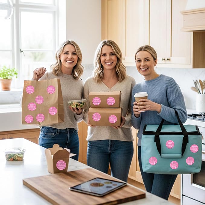 PANTIDE Cottage Food Law Labels Stickers - 500 Count Homemade with Love Adhesive Round Decal Roll, Made in A Home Kitchen Inspection Statement Thermal Printed for Food Packaging (2 x 2 Inch, Pink)