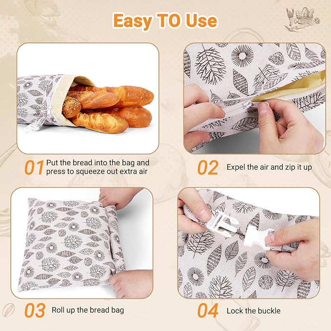 2 Pack Beeswax Bread Bags for Sourdough, Senbowe Reusable Cotton Bread Bags for Storage XL 17x13 Inch, Large Linen Storage Bags with Zipper for Homemade Cooks Sourdough - Keep Fresh, Freezer Safe