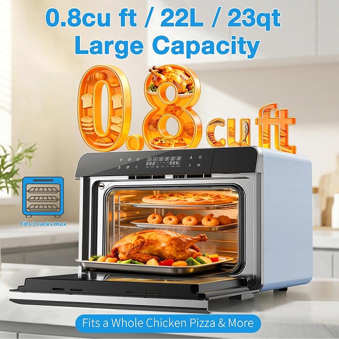 ROBAM Toaster Air Fryer Combi Oven, Countertop Steam Oven 14-in-1 with Convection Steam Roast & Bake, Multi-Stage Cooking, Self-Clean, 7 Modes, 30 Built-In Recipes, for Kitchen Pizza Baking (Blue)