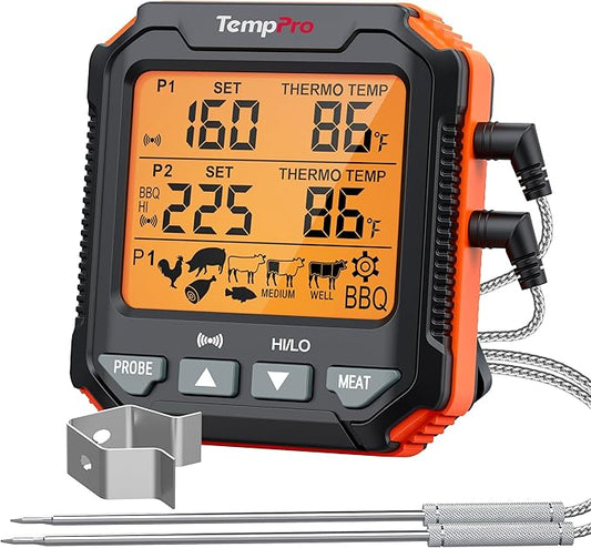 TempPro TP717 Digital Meat Thermometer, Backlit Grill Thermometer Meat Thermometer Oven Safe with 2 Meat Probes, Food Thermometer for Cooking with Temp Alert for Smoker, BBQ(Previously ThermoPro)