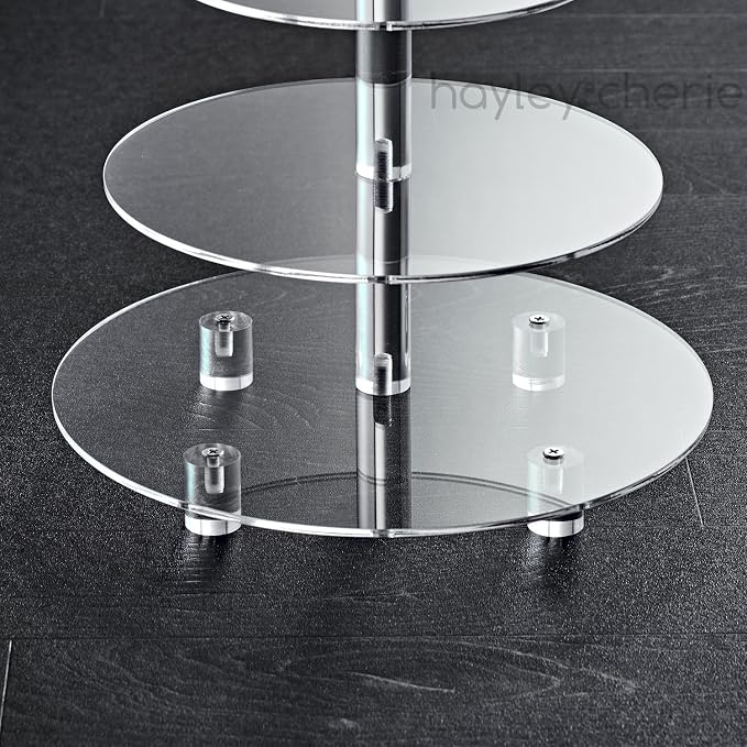 4 Tier Cupcake Stand, Round Acrylic Cupcake Tower, Multi Tiered Cake Stand, Large Clear Holder for Dessert Table Display, Weddings, Graduations, Birthday, Tea Party, Baby Shower, Donut Tree, Pastry