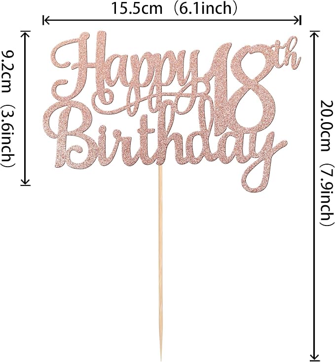 1 PCS Happy 18th Birthday Cake Topper Glitter Cheers to 18 Years Birthday Cake Pick 18 Fabulous Cake Decoration for Happy 18th Birthday Theme Party Decorations Supplies Rose Gold