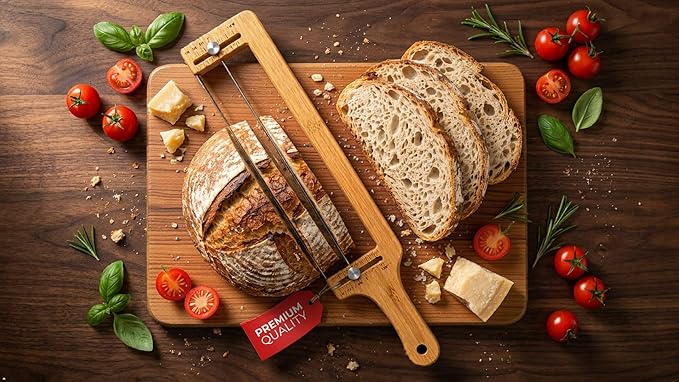 Premium Adjustable Bread Slicer Knife with Guide for Even Slices Perfect for Sourdough, Homemade Loaves Durable Artisan Bread Cutting Tool Essential Kitchen Gadget for Bakers and Home Chefs