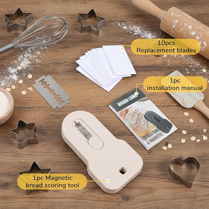 ElevateTech Bread Lame Sourdough Scoring Tool with 10 Replaceable Blades Bread Scoring Tool for Sourdough BreadBaking BreadMaking Tools Beige