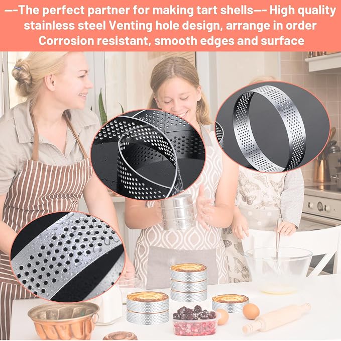 20Pcs Perforated Tart Rings, 3.15 Inch Stainless Steel Tart Ring, Round Mousse Cake Ring with Brush, Metal Pastry Mold for Baking Cooking Pastries, Small Fruit Tartet Crust 8cm
