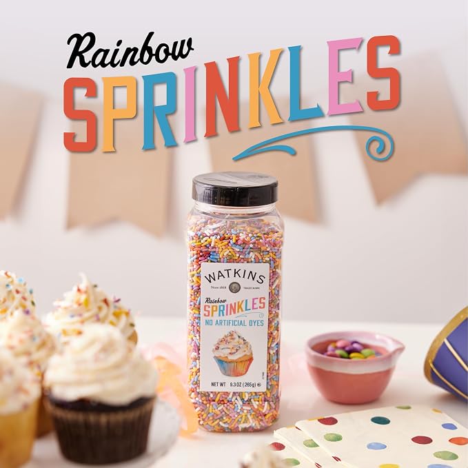 Watkins Rainbow Decorating Sprinkles, No Artificial Dyes, Perfect for Ice Cream and More, 9.3oz