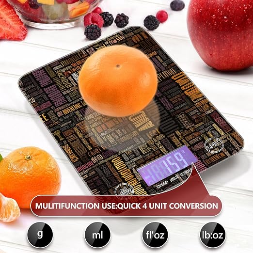 Food Scale Kitchen Scale for Baking Cooking Digital Food Weighing Measuring Scale Small Waterproof Electric Food Scale Brown Coffee Letterings