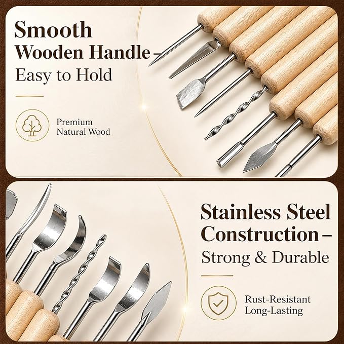 47PCS Pottery Tools Kit, Clay Sculpting and Ceramic Carving Tools for Polymer Clay Modeling, Shaping, Trimming and and DIY Art Projects, for Beginners and Artists