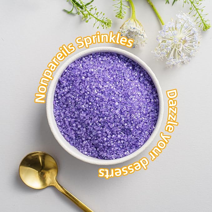 Sujoygar Purple Sanding Sugar Sprinkles, 5oz Edible Purple Sprinkles for Cake Decorations Cupcake Toppings Wedding Party Cookies Chocolate Ice Cream Baking Mardi Gras Party Supplies
