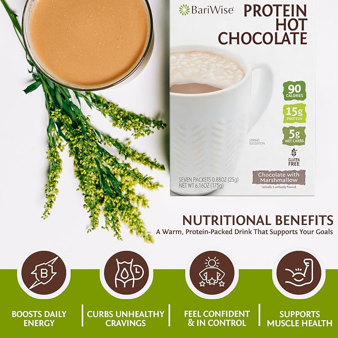 BariWise Protein Hot Chocolate with Marshmallows, Hot Cocoa, Low Sugar, Low Carb, Keto Friendly & Gluten Free (7ct)