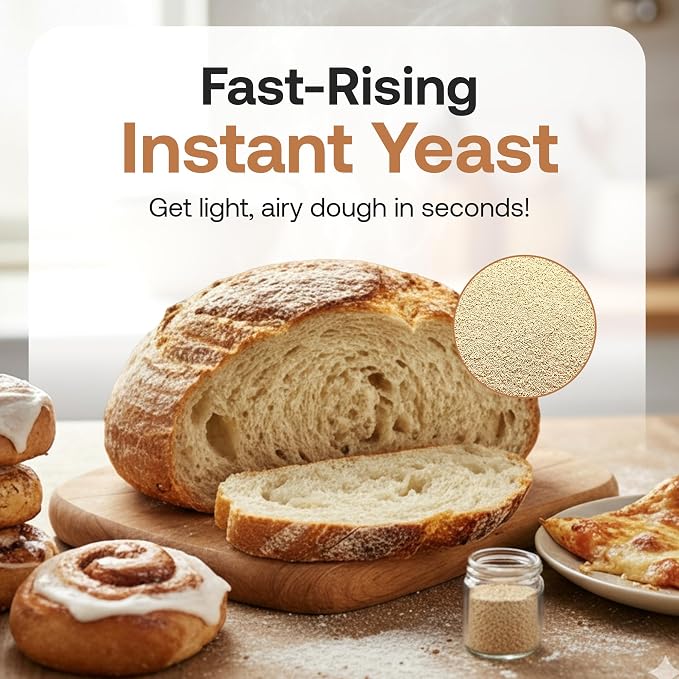 Quay Naturals Instant Dry Yeast 8 oz | Fast-Acting, No Proofing Needed | Ideal for Bread, Pizza, Bagels & Pastries | Gluten-Free, Non-GMO, Vegan Baking Essential