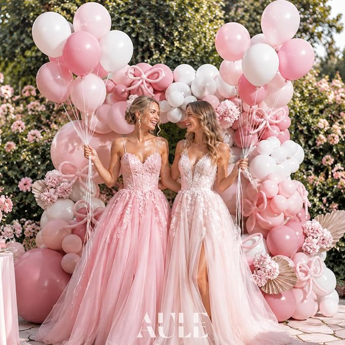 AULE Pink Balloon Arch Kit 155Pcs Macaron Light Pink White Balloons Garland for Birthday Wedding Gender Reveal Baby Shower Anniversary Bridal Princess Theme Party Decoration